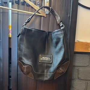 Black and Brown Sophia Caperelli Genuine Leather Hobo Bag